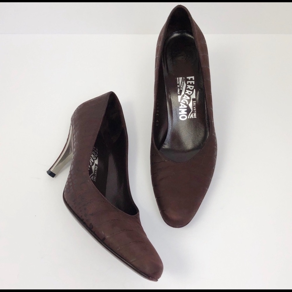 Salvatore Ferragamo | Brown Reptile Print Heels